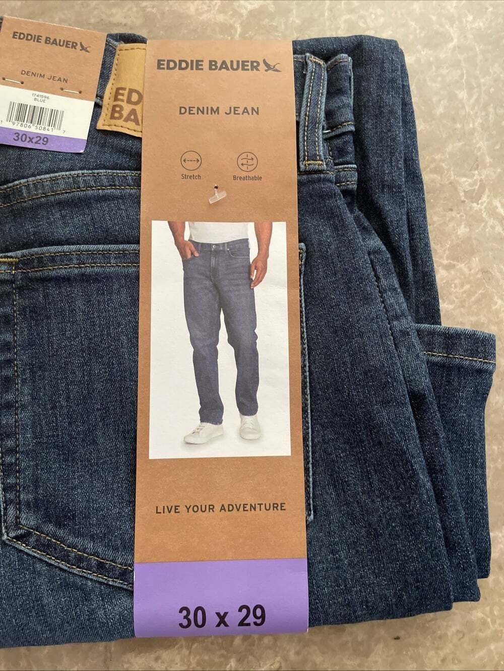 Eddie Bauer Men's Stretch Breathable Denim Jeans Dark Blue Cotton Size 30x29 New